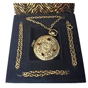 Rare Watkins Antiqued Watch Locket Heirloom Solid Perfume Pendant Necklace NIB